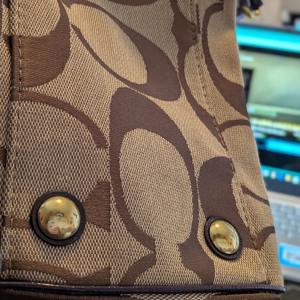 Coach Signature Brown & Purple Satchel Tote Bag - Picture 5 of 9